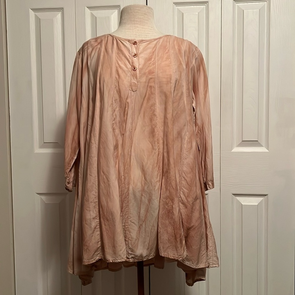 APU Lagenlook Salmon Boho Silk/Cotton Blend Round Hemline Oversized Small Top